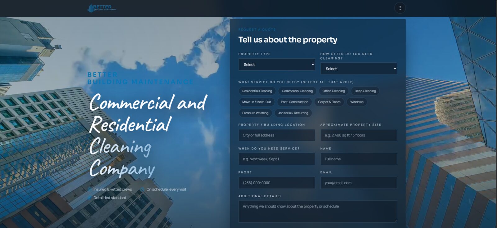 Better Building — Commercial & Residential Cleaning website designed by Simplex Solutions
